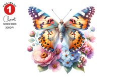 Butterfly with Floral Clipart, Spring Clipart Sublimation Product Image 1