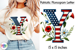 Patriotic Floral Alphabet Clipart, Patriotic Monogram PNG Product Image 1