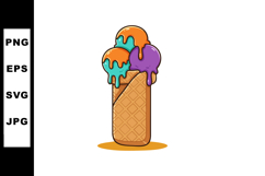 Ice Cream Cone with Three Dripping Flavors in Bright Orange Product Image 1