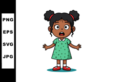 Young girl with surprised expression wearing green polka dot Product Image 1
