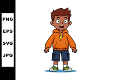 Boy with orange hoodie and green sneakers surprised expressi Product Image 1