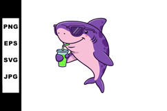 Purple shark drinking green beverage with sunglasses summer Product Image 1