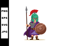 Ancient Roman Warrior Holding Spear and Shield in Helmet and Product Image 1