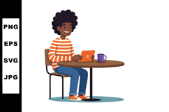 Young person using tablet at table with coffee cup in casual Product Image 1