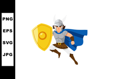 Viking warrior in armor with blue cape and yellow shield vec Product Image 1