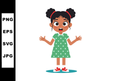 Little girl confused and surprised with green polka dot dres Product Image 1