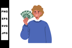Young person holding money fan symbolizing financial success Product Image 1