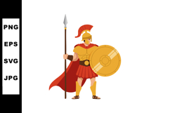 Ancient Roman soldier holding spear and shield in red and go Product Image 1