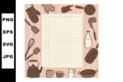 Kitchen utensils and cookware frame with blank lined paper f Product Image 1