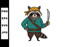 Pirate raccoon character holding sword in cartoon style vect Product Image 1