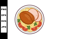 Chicken meat and tomato slices on spaghetti plate vector ill Product Image 1