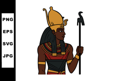 Ancient Egyptian Pharaoh Wearing Crown Holding Staff Vector Product Image 1