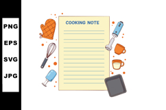 Cooking note page with kitchen utensils and orange blue colo Product Image 1
