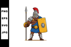 Gladiator with spear and shield wearing helmet and armor vec Product Image 1