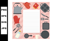 Kitchen utensils and cooking tools with blank recipe card ve Product Image 1