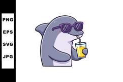 Cool dolphin wearing purple sunglasses drinking orange juice Product Image 1