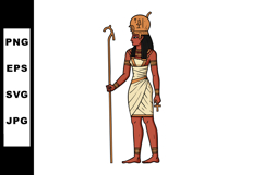 Egyptian ancient goddess Isis standing with staff and ankh s Product Image 1