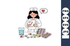 Nurse holding checklist with medicine pills and glass of wat Product Image 1