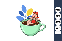 Woman relaxing in red swimsuit bathing in large green cup of Product Image 1