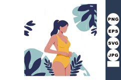 Woman in yellow swimsuit surrounded by tropical leaves vecto Product Image 1