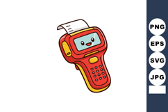 Cute red handheld payment terminal with smiling face and rec Product Image 1