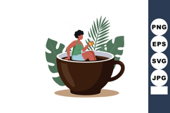 Woman sitting inside large coffee cup drinking surrounded by Product Image 1