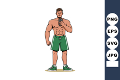 Muscular man taking selfie with smartphone in green shorts a Product Image 1