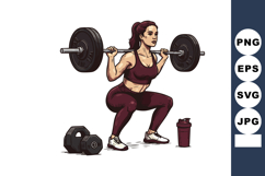Woman performing barbell squat exercise with dumbbells and s Product Image 1