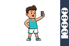 Boy in sportswear taking selfie with smartphone vector illus Product Image 1
