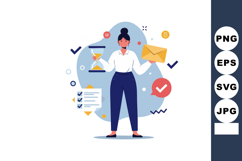 Woman holding hourglass and envelope managing time and commu Product Image 1