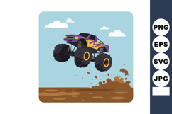 Monster truck jumping over muddy terrain with large tires an Product Image 1