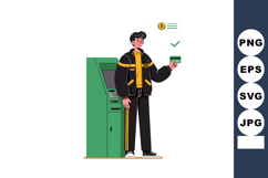 Young man using green ATM cash machine for card payment and Product Image 1