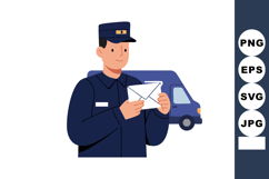 Postal worker holding envelope with delivery truck in backgr Product Image 1