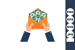 Hands Holding Orange Envelope with Dollar Bills Money Vector Product Image 1