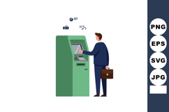Businessman using ATM machine withdrawing cash with briefcas Product Image 1
