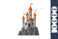 Medieval castle with orange roofs on rocky hill vector illus Product Image 1