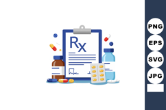 Medical prescription clipboard with pills bottles and capsul Product Image 1