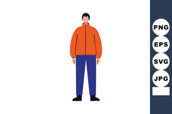 Man standing wearing orange jacket and blue pants vector ill Product Image 1