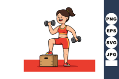 Woman Exercising with Dumbbells on Step Platform in Red Spor Product Image 1