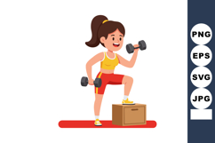 Woman exercising with dumbbells on wooden box fitness workou Product Image 1