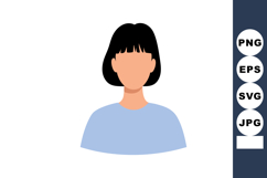 Female avatar with black hair and blue shirt simple vector i Product Image 1