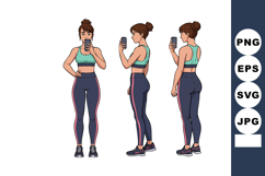Woman Wearing Sportswear Taking Selfie Three Views Front Sid Product Image 1