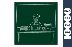 Male Teacher Reading Clipboard Sitting at Desk with Books an Product Image 1