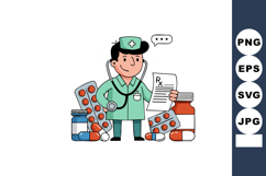 Male nurse holding prescription with medical pills and bottl Product Image 1