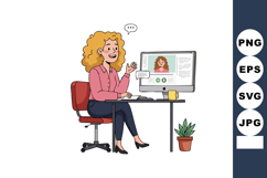 Woman video conferencing from home office with computer plan Product Image 1