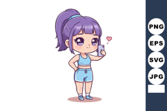 Cute young girl with purple hair taking selfie in blue sport Product Image 1