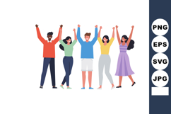 Diverse group of friends celebrating with raised arms happy Product Image 1