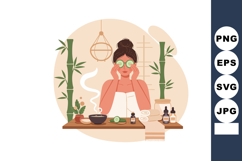 Woman enjoying spa facial treatment with cucumber slices and Product Image 1
