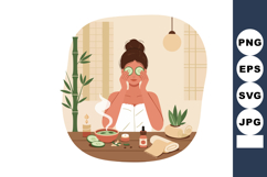 Woman Relaxing with Cucumber Face Mask in Spa Setting with B Product Image 1