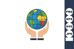 Hands holding colorful earth globe with continents in blue g Product Image 1